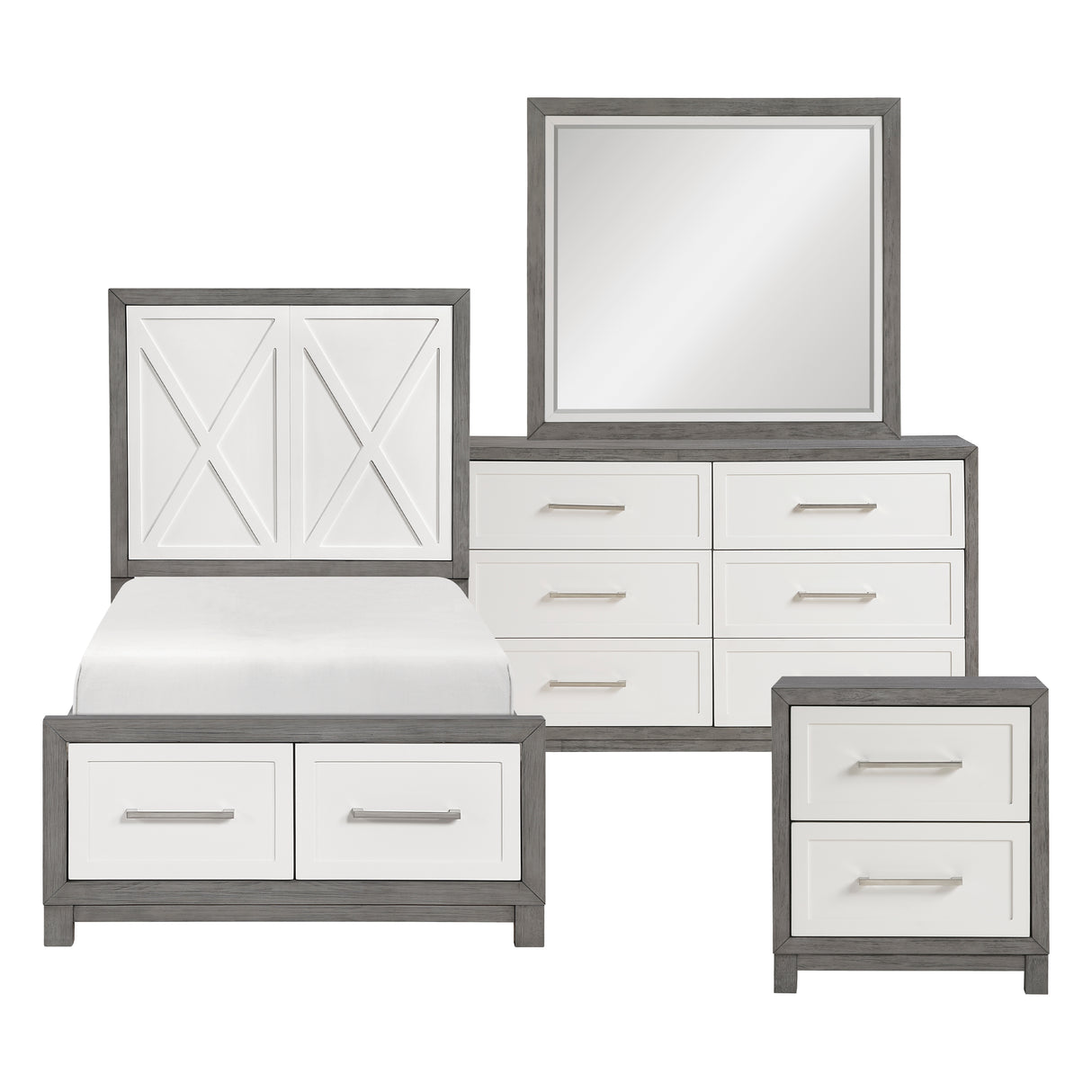 Rowan Ivory/Gray 4pc Set (TB+NS+DR+MR) from Homelegance - Luna Furniture