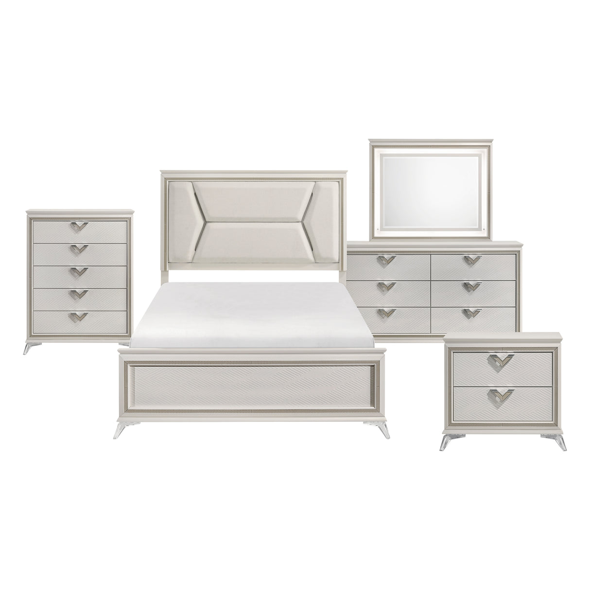 Audra White 5pc Set (QB+NS+DR+MR+CH) from Homelegance - Luna Furniture