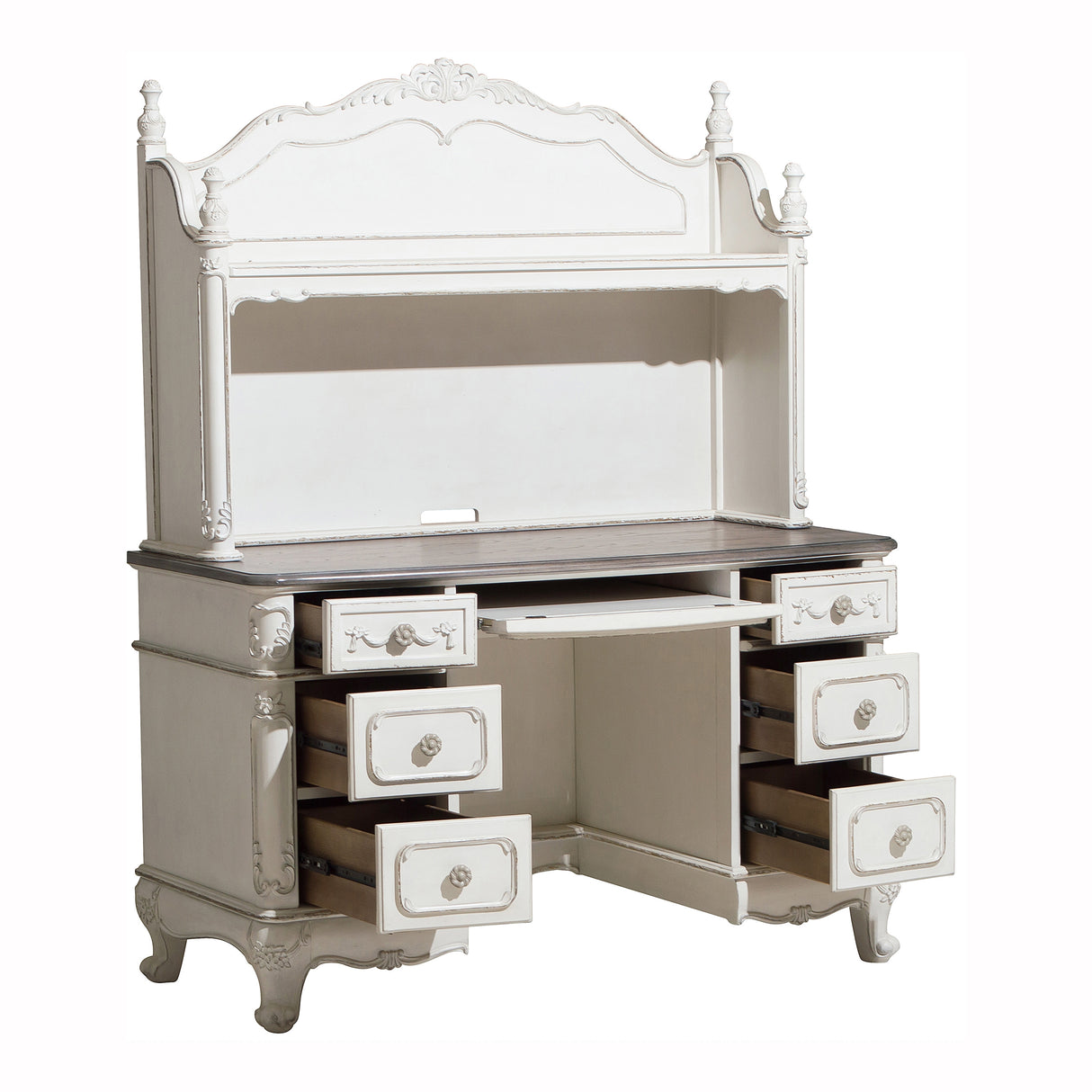 Cinderella Antique White Writing Desk with Hutch from Homelegance - Luna Furniture