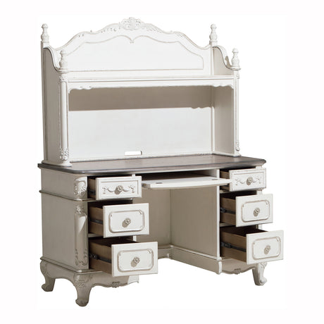 Cinderella Antique White Writing Desk with Hutch from Homelegance - Luna Furniture