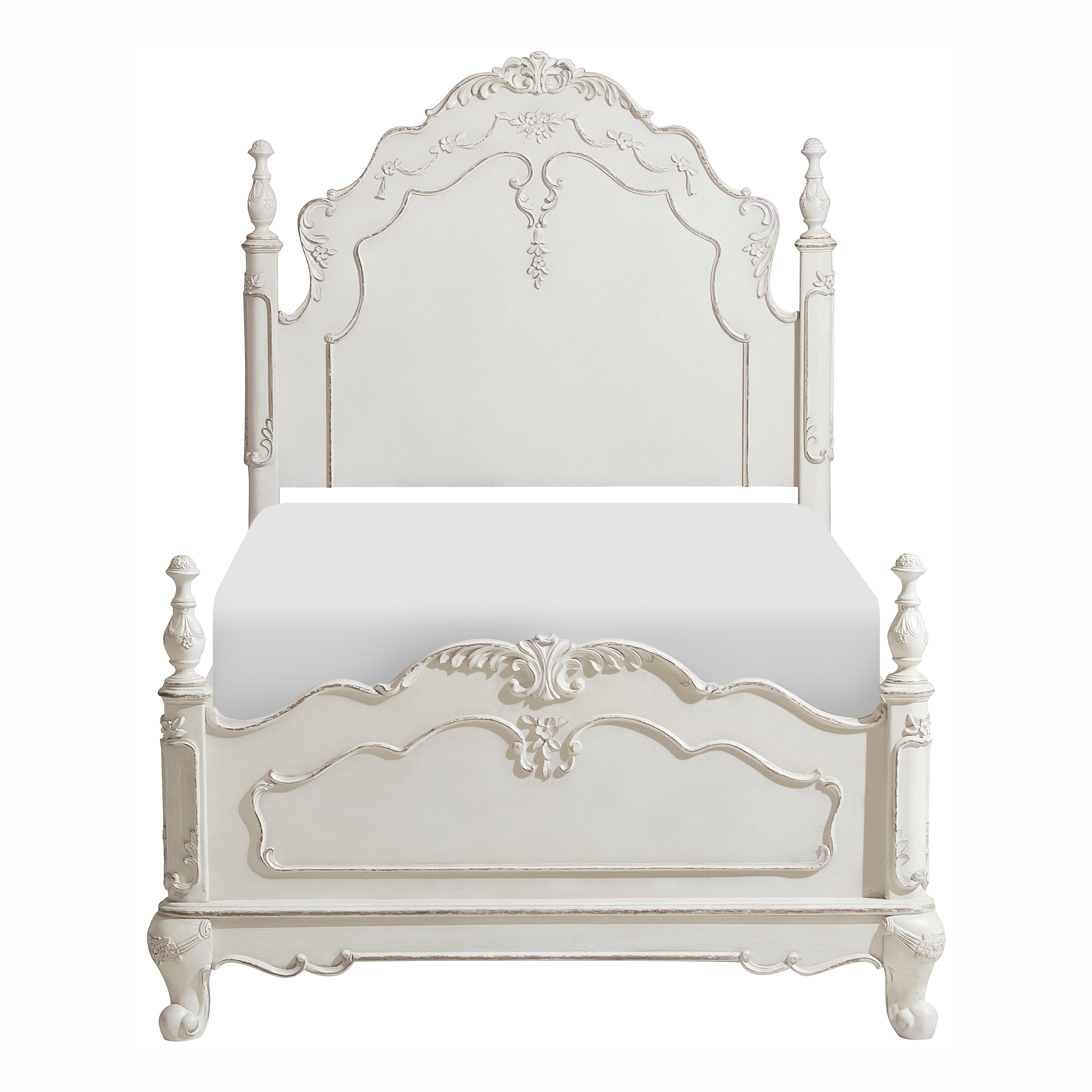 Homelegance Cinderella Antique White Twin Poster Bed - Luna Furniture