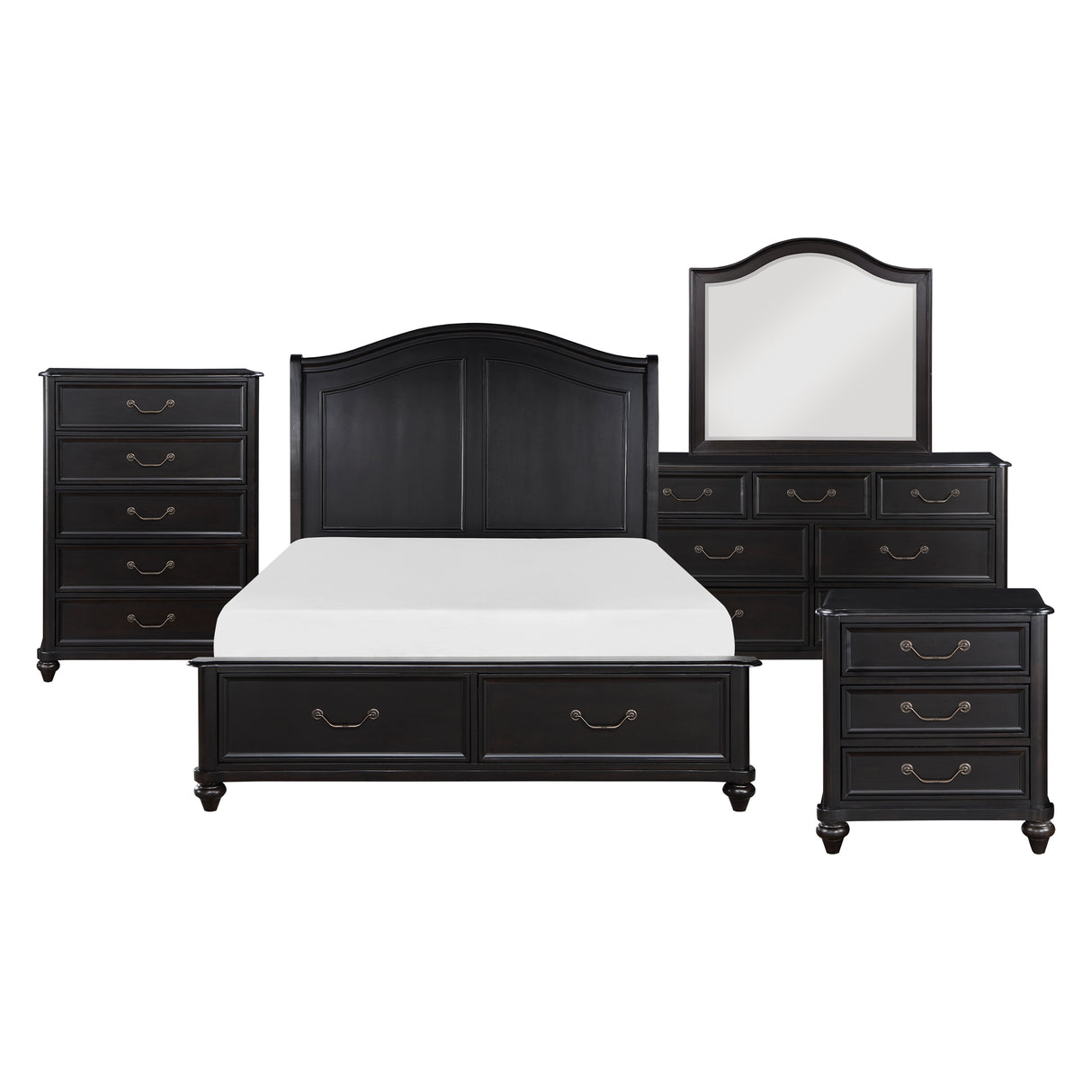 Herman Charcoal Brown 5-Piece Bedroom Set (Queen Bed, Nightstand, Dresser, Mirror, Chest) from Homelegance - Luna Furniture
