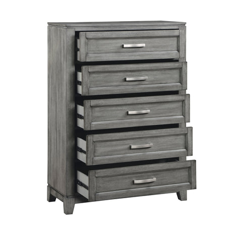 Garretson Gray 5-Piece Bedroom Set (Queen Bed, Nightstand, Dresser, Mirror, Chest) from Homelegance - Luna Furniture