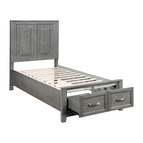 Garretson Gray Twin Platform Bed with Footboard Storage from Homelegance - Luna Furniture