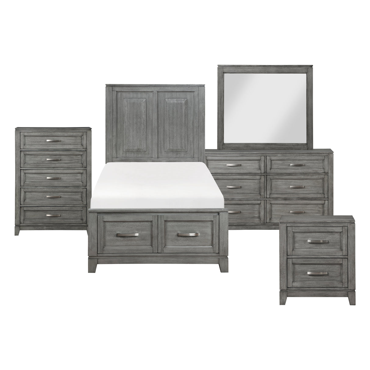 Garretson Gray 5-Piece Youth Bedroom Set (Twin Bed, Nightstand, Dresser, Mirror, Chest) from Homelegance - Luna Furniture