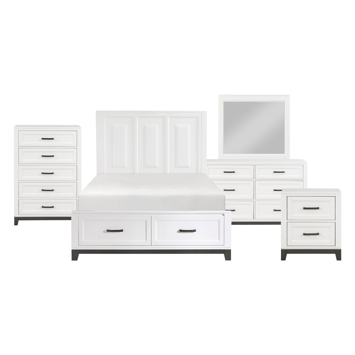 Garretson White 5-Piece Bedroom Set (Queen Bed, Nightstand, Dresser, Mirror, Chest) from Homelegance - Luna Furniture