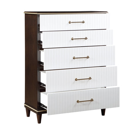 Niles White/Cherry 5-Piece Bedroom Set (Queen Bed, Nightstand, Dresser, Mirror, Chest) from Homelegance - Luna Furniture