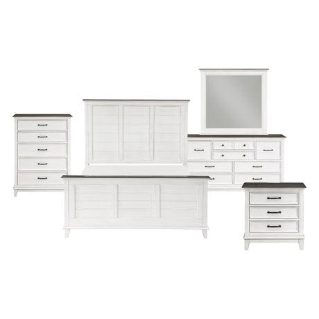 Chesterton Antique White/Dark Brown 5-Piece Bedroom Set (Queen Bed, Nightstand, Dresser, Mirror, Chest) from Homelegance - Luna Furniture