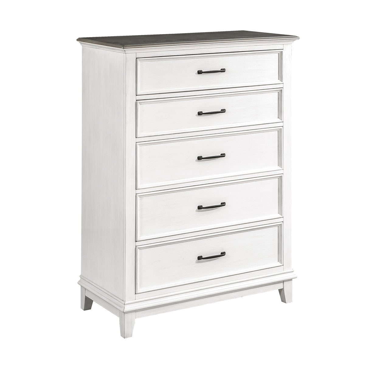 Chesterton Antique White/Dark Brown 5-Piece Bedroom Set (Queen Bed, Nightstand, Dresser, Mirror, Chest) from Homelegance - Luna Furniture