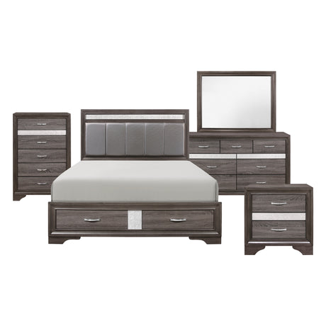 Luster Gray 5-Piece Bedroom Set (Queen Bed, Nightstand, Dresser, Mirror, Chest) from Homelegance - Luna Furniture