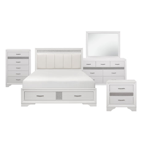 Luster White 4-Piece Bedroom Set (Queen Bed, Nightstand, Dresser, Mirror) from Homelegance - Luna Furniture