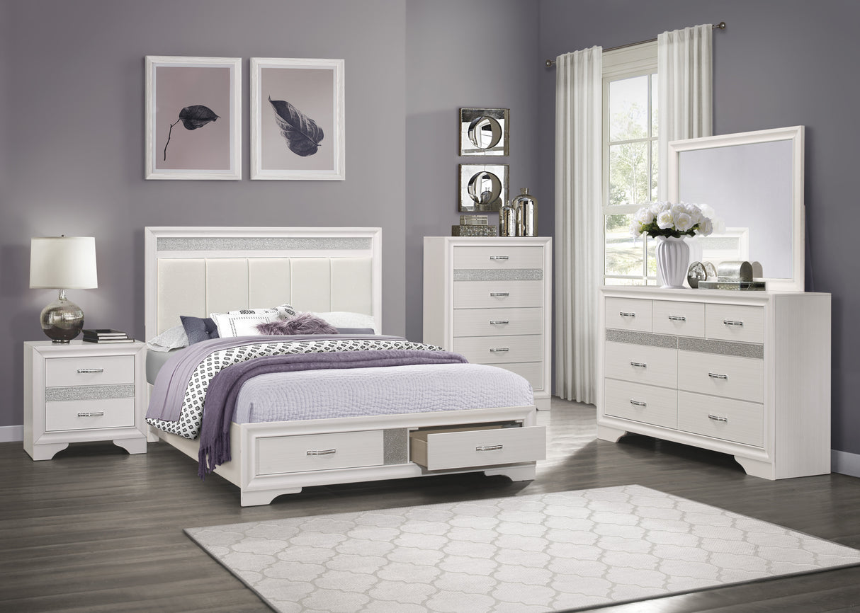 Luster White 4-Piece Bedroom Set (Queen Bed, Nightstand, Dresser, Mirror) from Homelegance - Luna Furniture