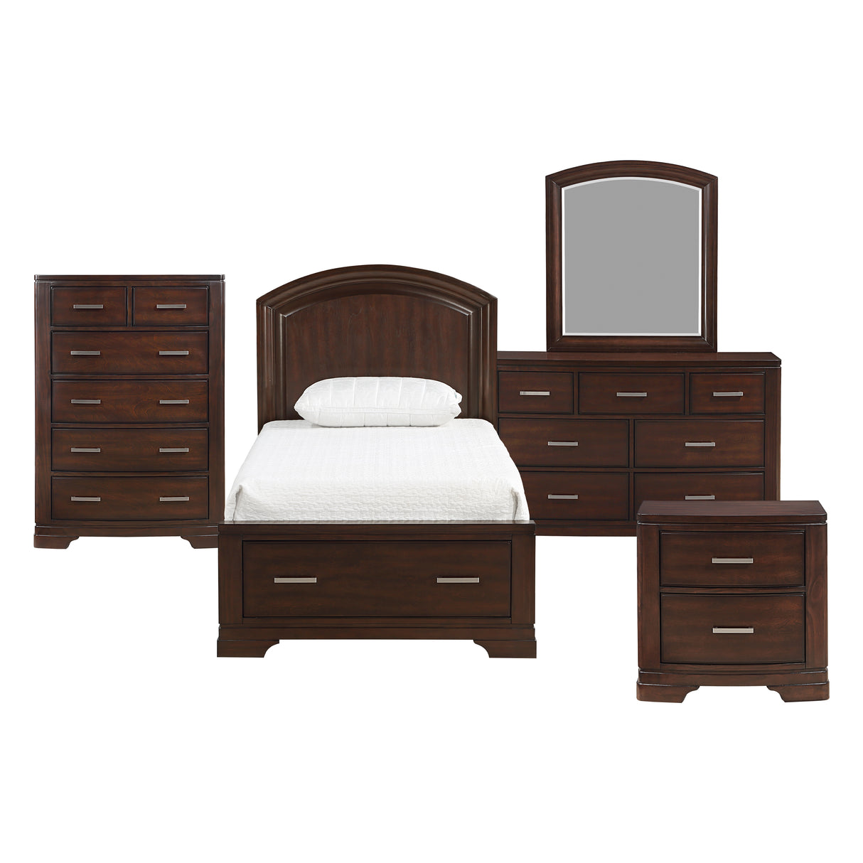 Hudson Cherry 4-Piece Youth Bedroom Set (Twin Bed, Nightstand, Dresser, Mirror) from Homelegance - Luna Furniture