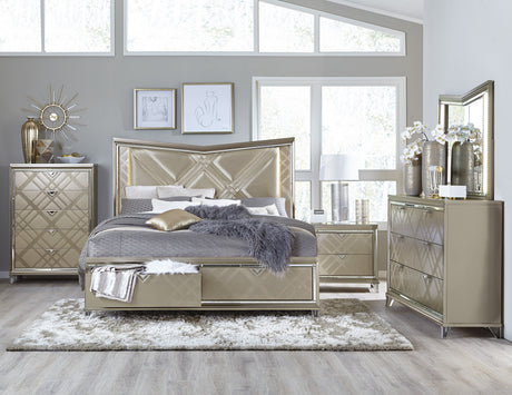 Bijou Champagne King LED Upholstered Storage Platform Bed from Homelegance - Luna Furniture