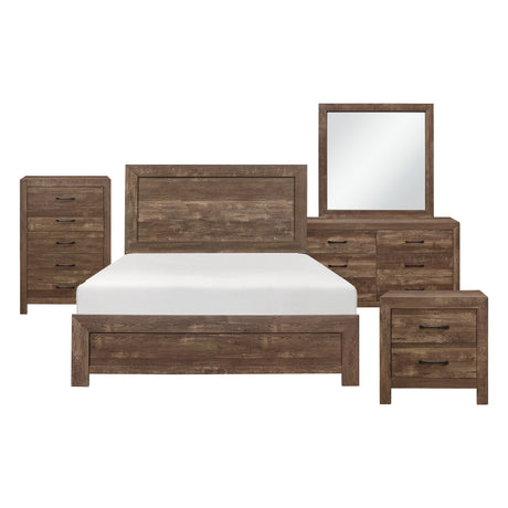 Corbin Brown 5-Piece Bedroom Set (Queen Bed, Nightstand, Dresser, Mirror, Chest) from Homelegance - Luna Furniture