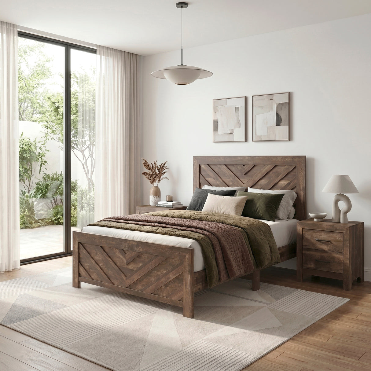 Corbin Brown Crossbuck Queen Panel Bed