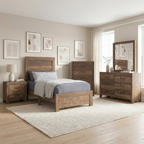 Corbin Brown 4-Piece Youth Bedroom Set (Twin Bed, Nightstand, Dresser, Mirror) from Homelegance - Luna Furniture