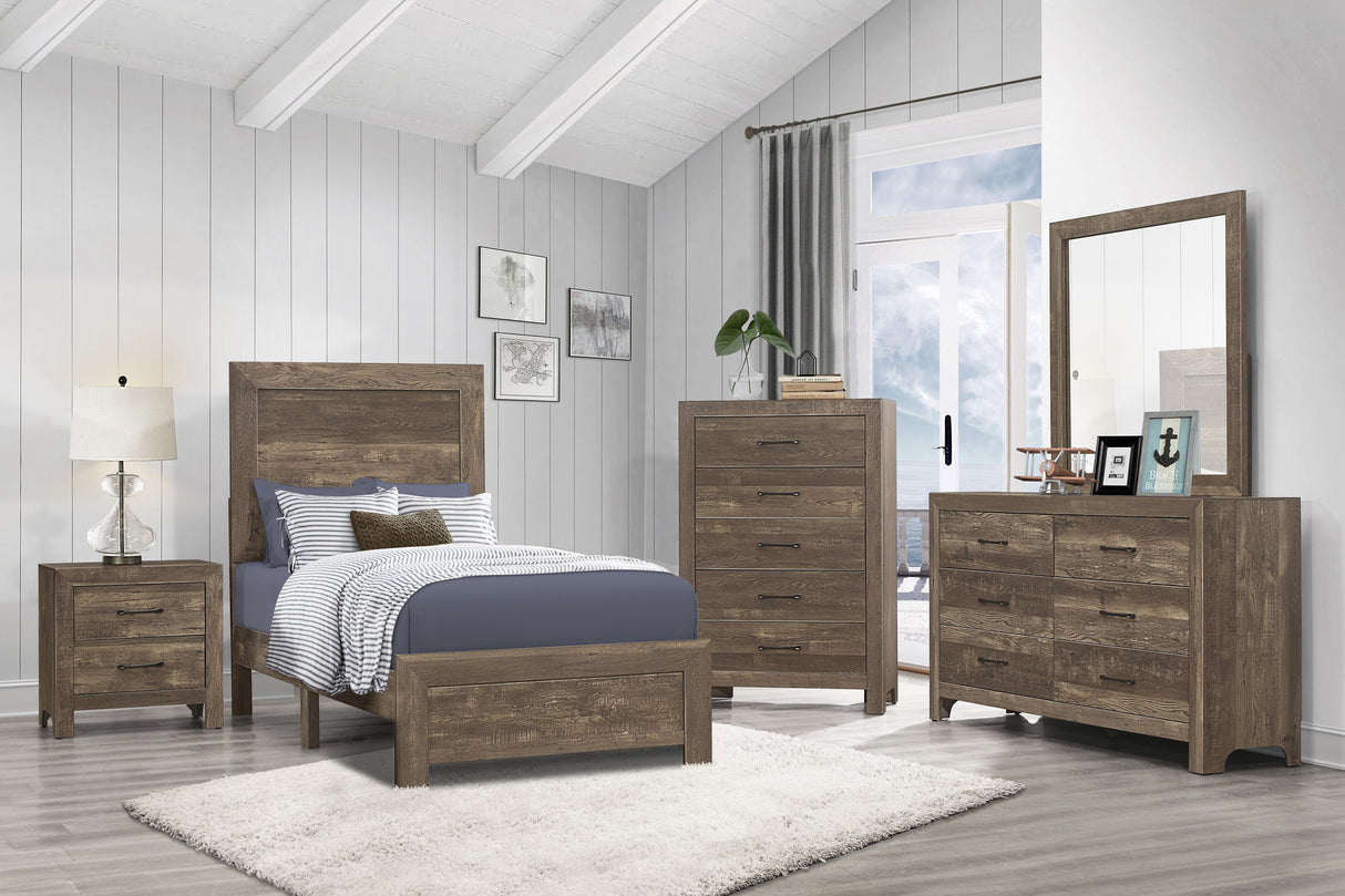 Corbin Brown 4-Piece Youth Bedroom Set (Twin Bed, Nightstand, Dresser, Mirror) from Homelegance - Luna Furniture