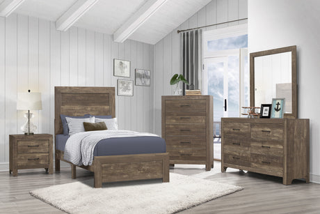 Corbin Brown 4-Piece Youth Bedroom Set (Twin Bed, Nightstand, Dresser, Mirror) from Homelegance - Luna Furniture