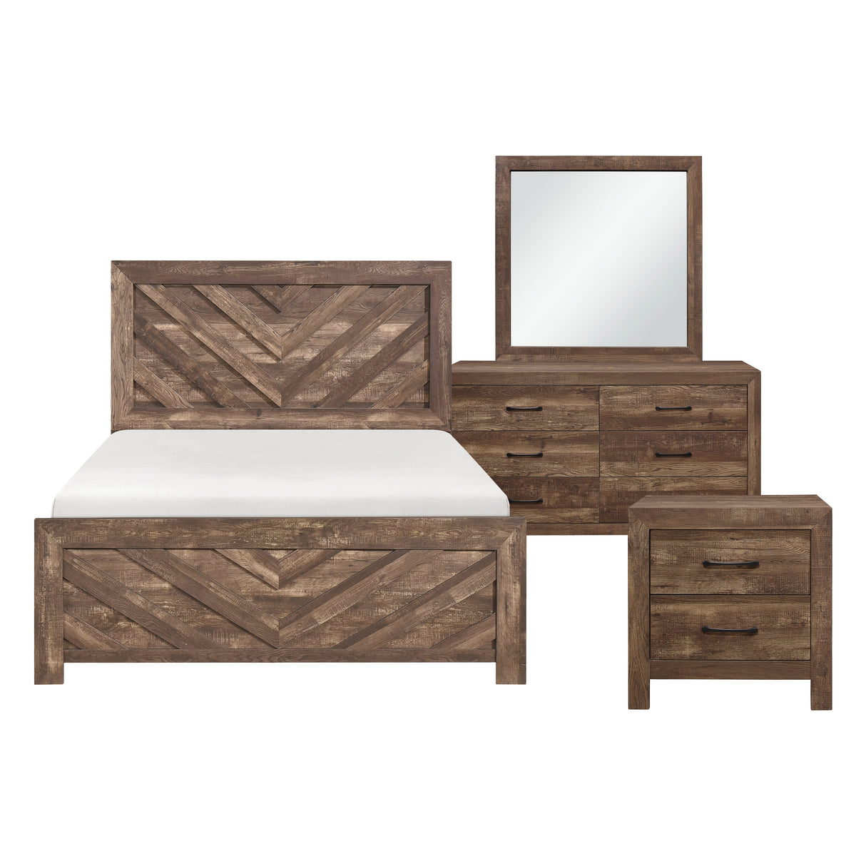 Corbin Brown Crossbuck 4pc Set (QB+NS+DR+MR) from Homelegance - Luna Furniture