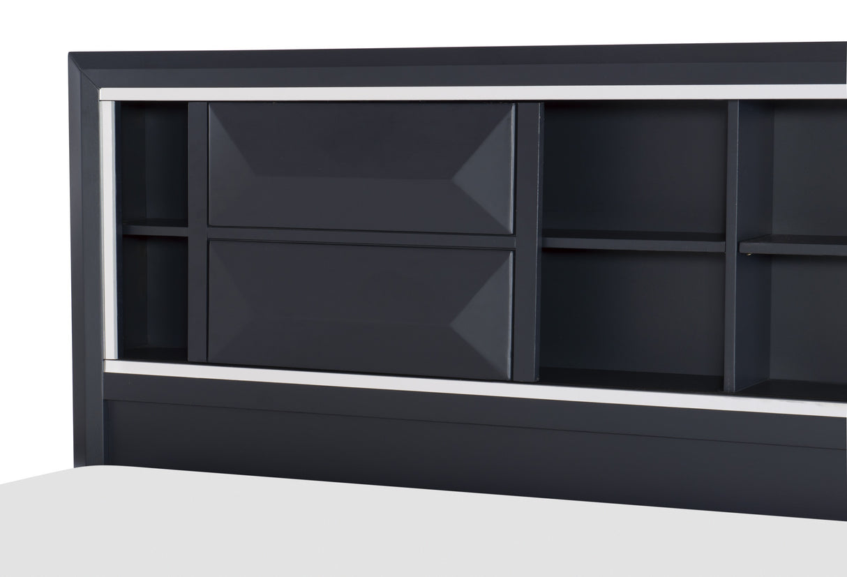 Rosemont Midnight Blue Queen Platform Bed with Footboard Storage from Homelegance - Luna Furniture