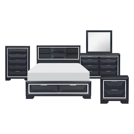 Rosemont Midnight Blue 5-Piece Bedroom Set (Queen Bed, Nightstand, Dresser, Mirror, Chest) from Homelegance - Luna Furniture