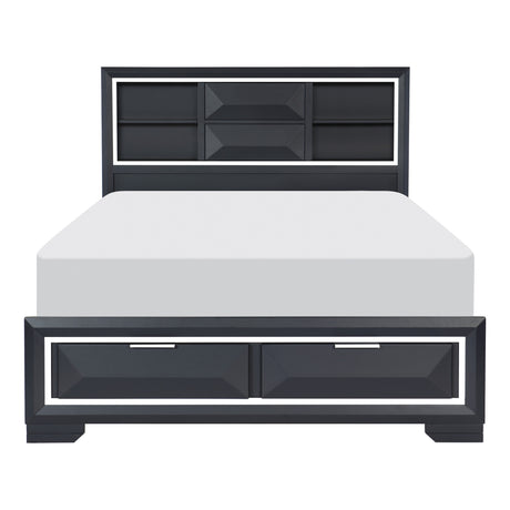Rosemont Midnight Blue Eastern King Platform Bed with Footboard Storage from Homelegance - Luna Furniture