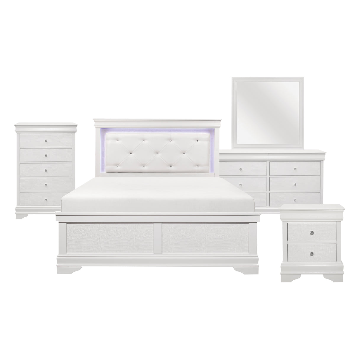 Lana White 5-Piece Bedroom Set (Queen Bed, Nightstand, Dresser, Mirror, Chest) from Homelegance - Luna Furniture