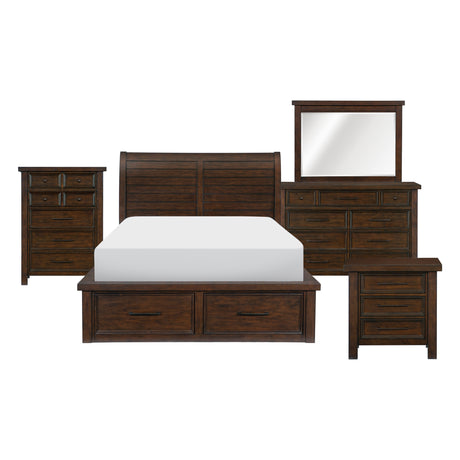 Logandale Brown 5-Piece Bedroom Set (Queen Bed, Nightstand, Dresser, Mirror, Chest) from Homelegance - Luna Furniture