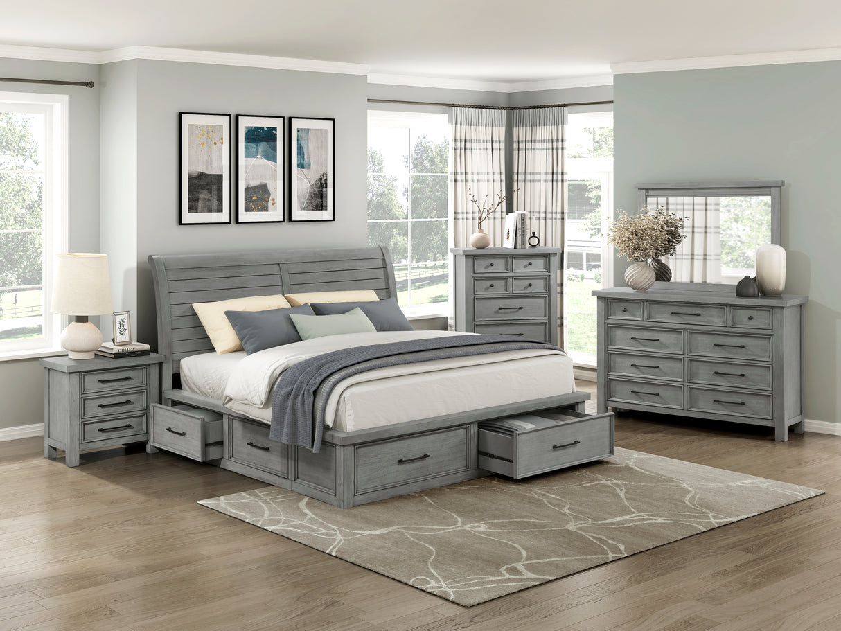 Logandale Antique Gray California King Platform Bed with Storage Footboard and Side Rails from Homelegance - Luna Furniture