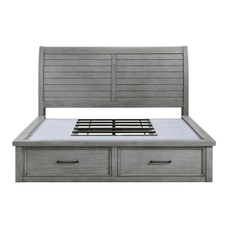 Logandale Antique Gray Queen Platform Bed with Storage Footboard and Side Rails from Homelegance - Luna Furniture