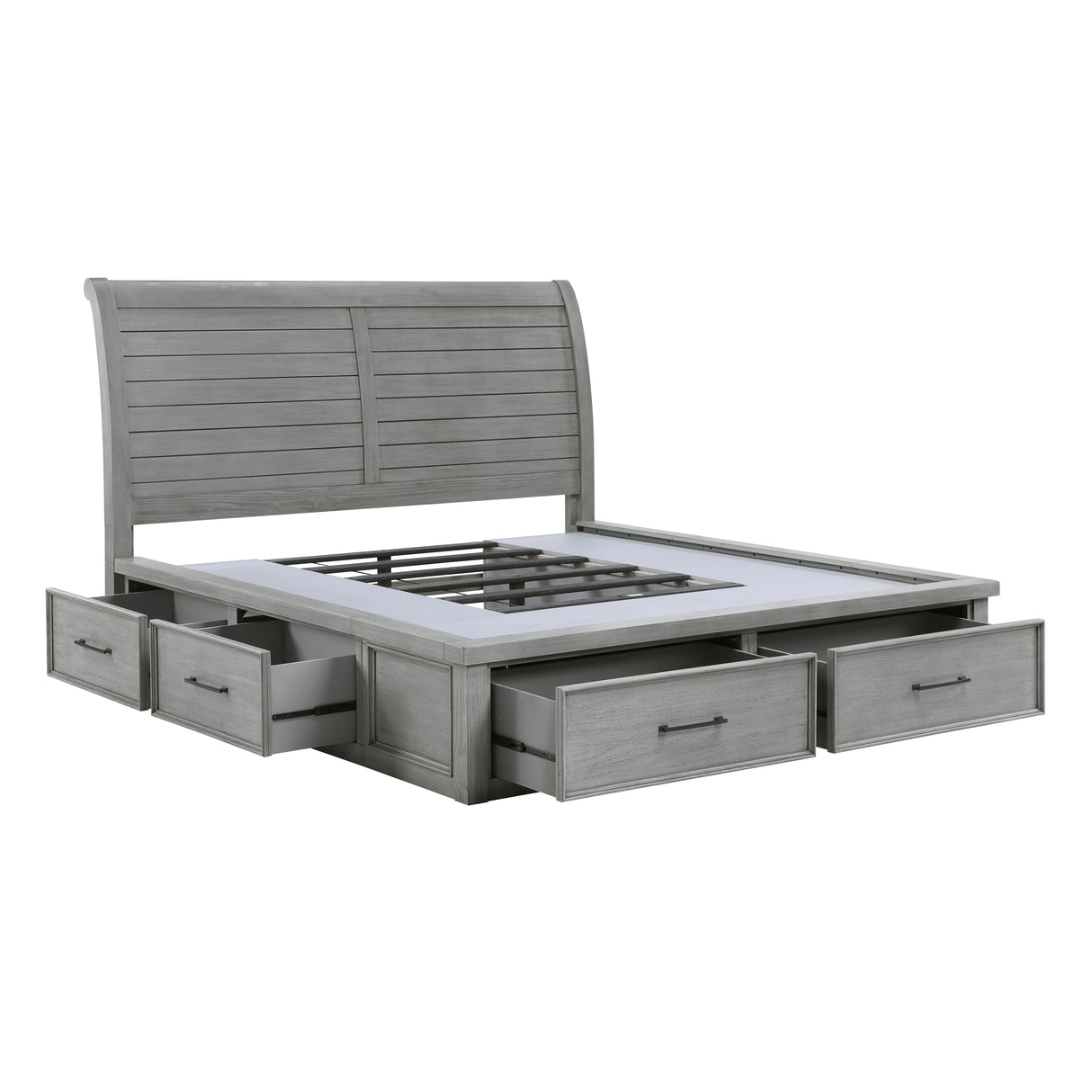 Logandale Antique Gray Queen Platform Bed with Storage Footboard and Side Rails from Homelegance - Luna Furniture
