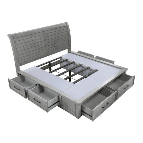 Logandale Antique Gray Eastern King Platform Bed with Storage Footboard and Side Rails from Homelegance - Luna Furniture