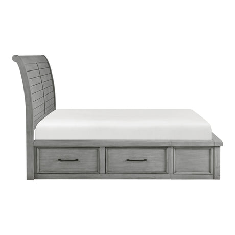 Logandale Antique Gray Eastern King Platform Bed with Storage Footboard and Side Rails from Homelegance - Luna Furniture