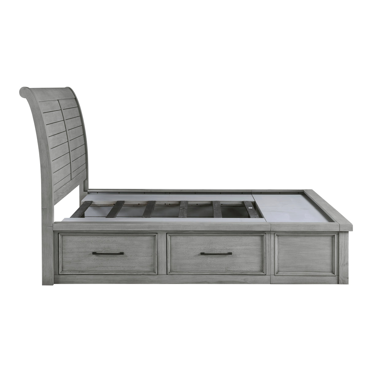 Logandale Antique Gray Eastern King Platform Bed with Storage Footboard and Side Rails from Homelegance - Luna Furniture