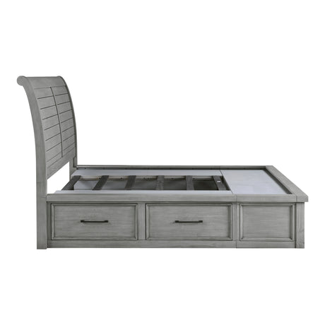 Logandale Antique Gray Eastern King Platform Bed with Storage Footboard and Side Rails from Homelegance - Luna Furniture