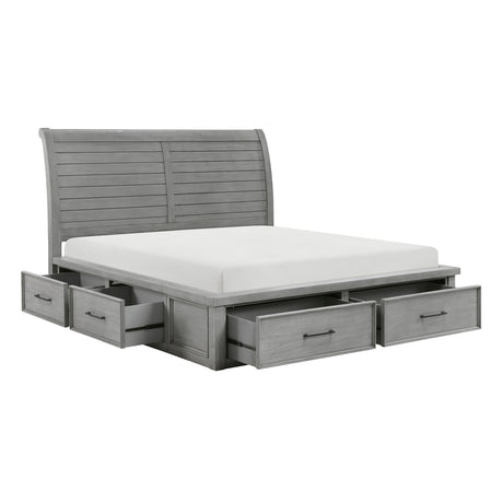 Logandale Antique Gray Eastern King Platform Bed with Storage Footboard and Side Rails from Homelegance - Luna Furniture