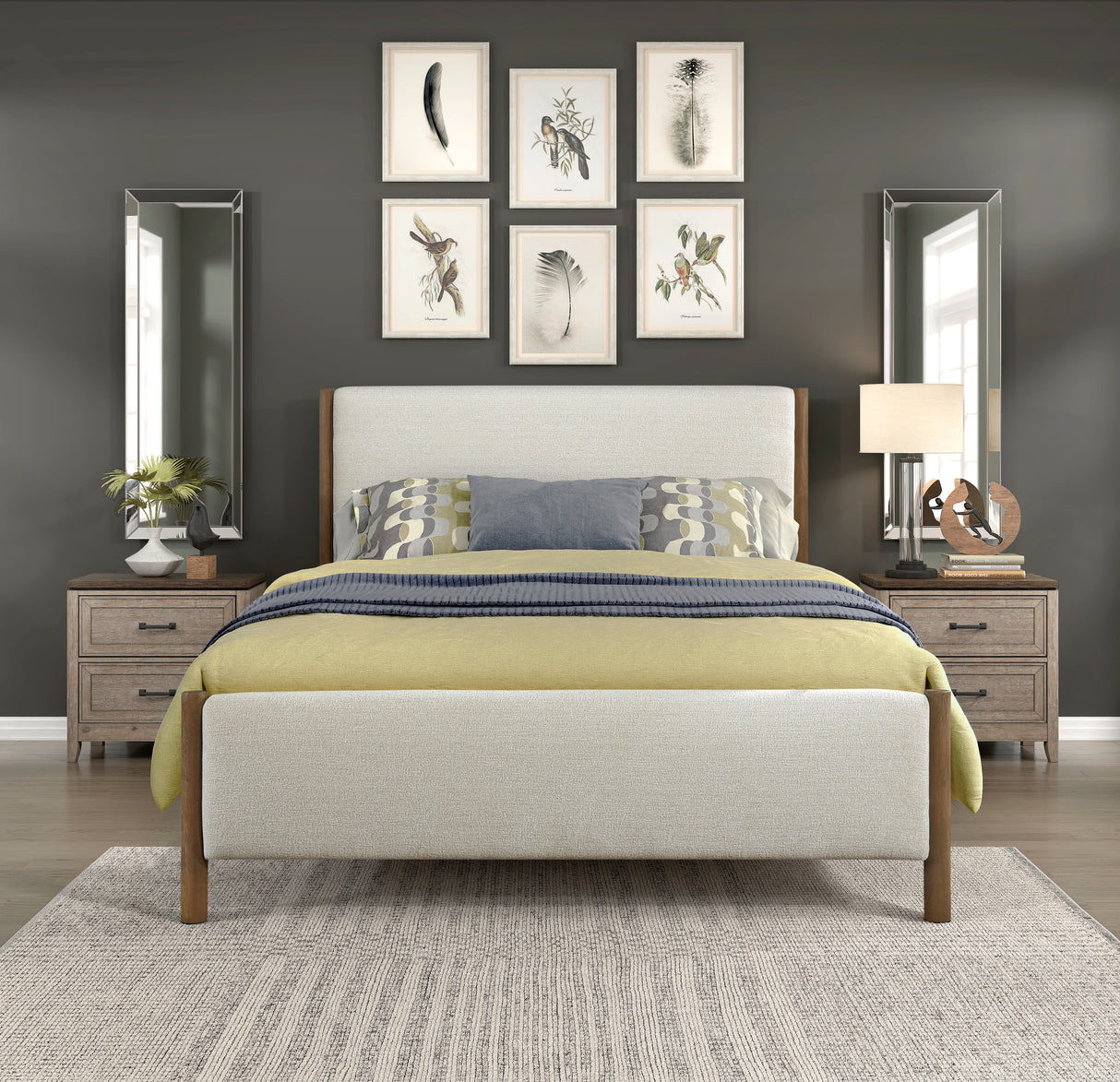 Julian Beige/Caramel Oak Full Upholstered Platform Bed from Homelegance - Luna Furniture