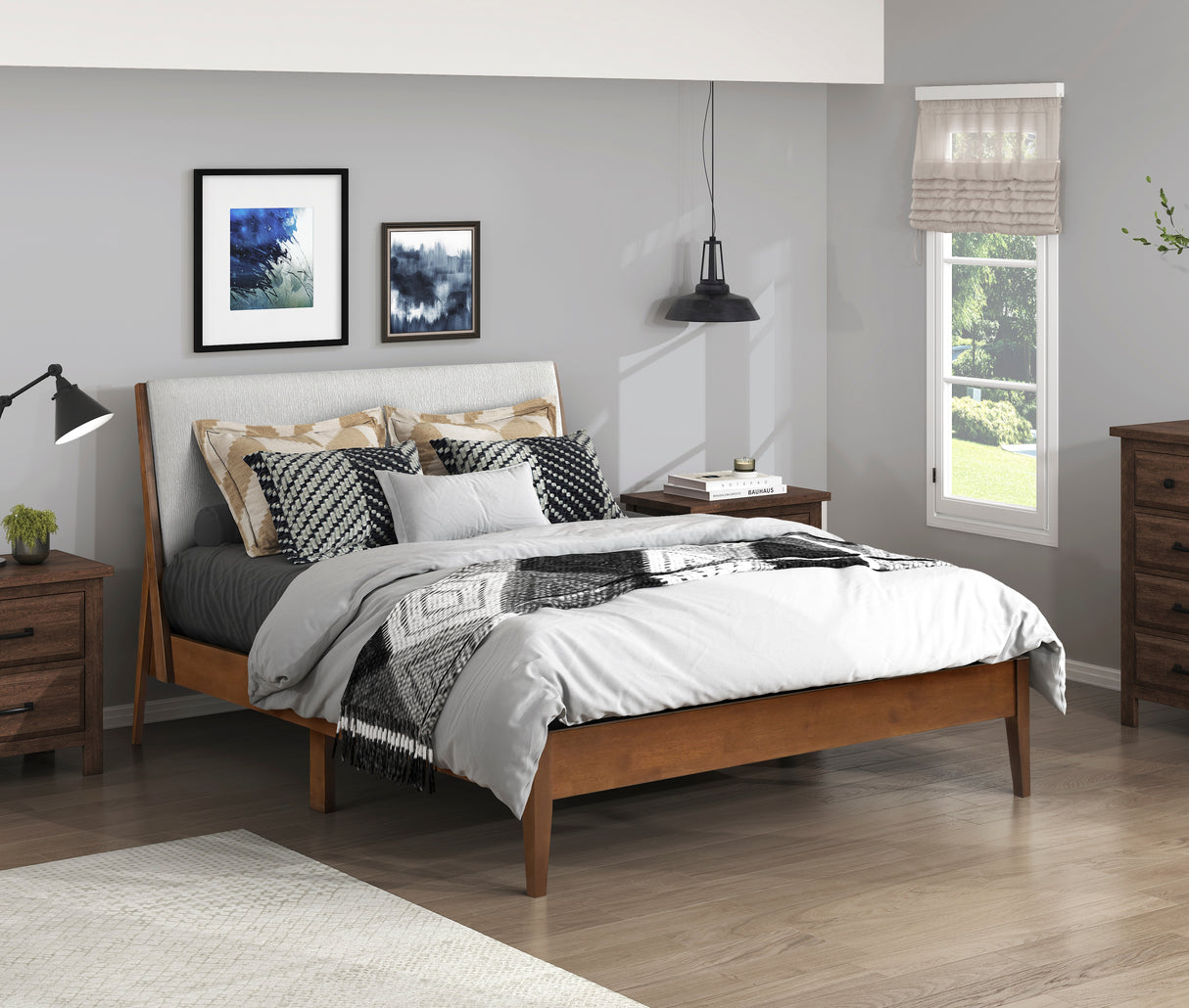 Jasper Light Gray/Chestnut Queen Platform Bed from Homelegance - Luna Furniture