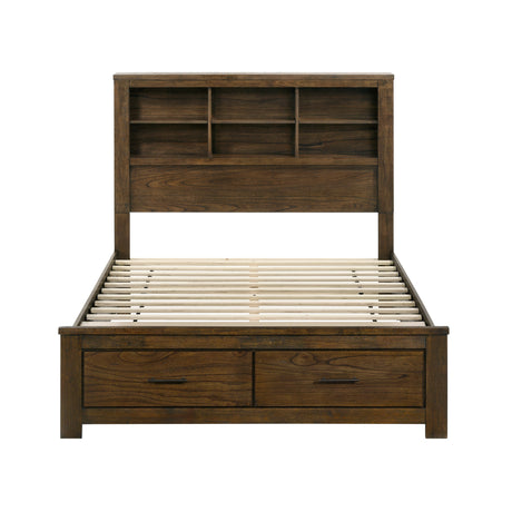 Sullivan Brown Queen Platform Bed with Footboard Storage from Homelegance - Luna Furniture