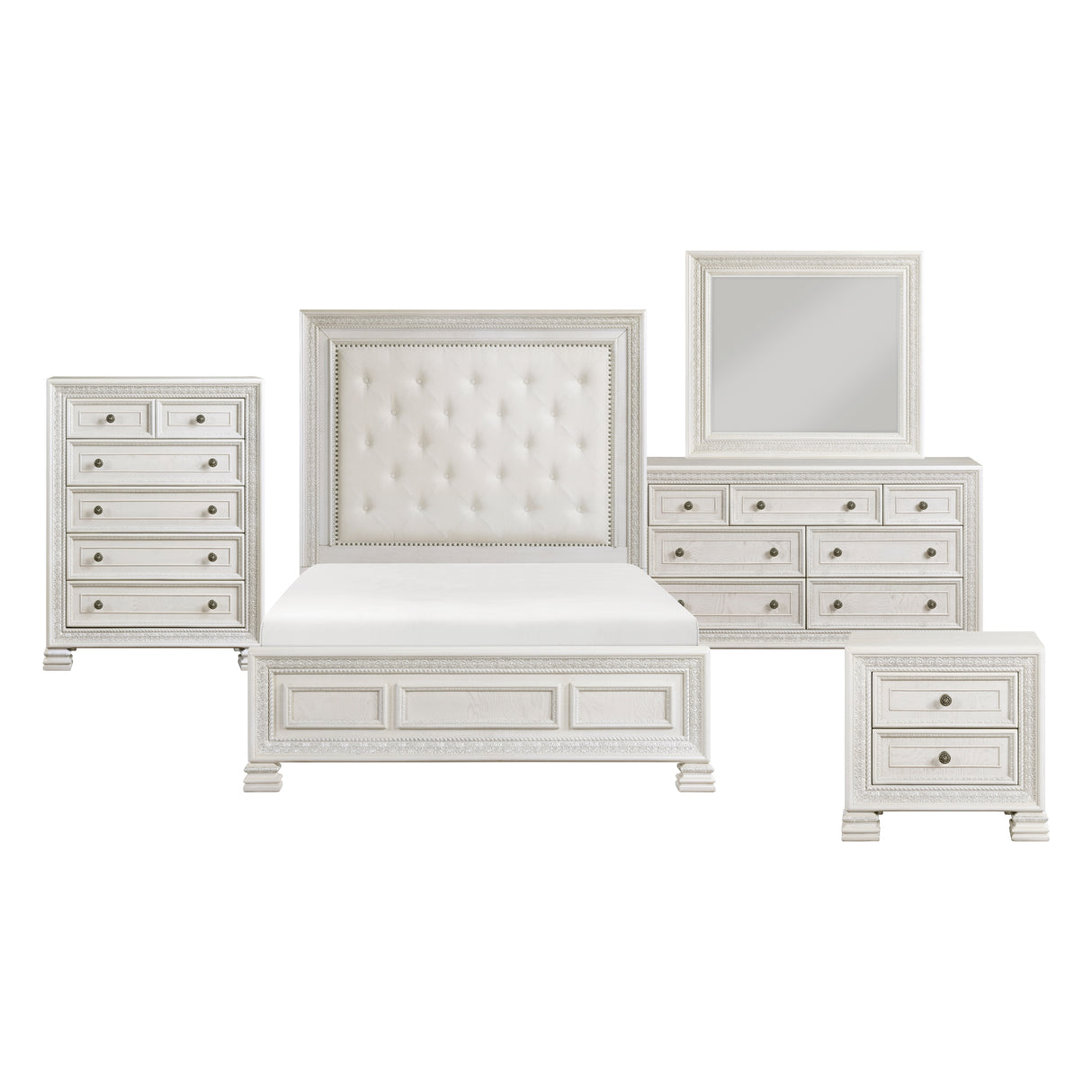 Theodora Pearl White 5pc Set (QB+NS+DR+MR+CH) from Homelegance - Luna Furniture
