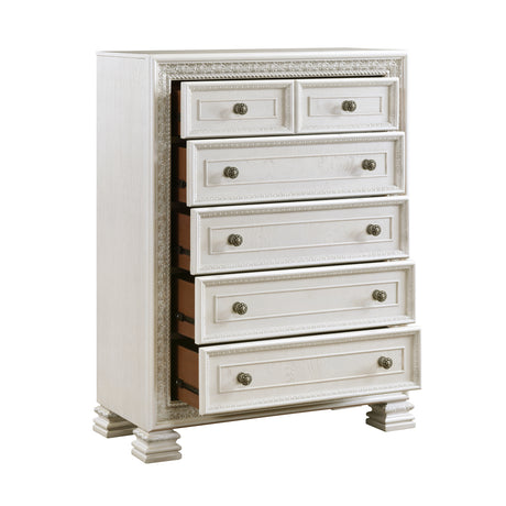 Theodora Pearl White 5pc Set (QB+NS+DR+MR+CH) from Homelegance - Luna Furniture