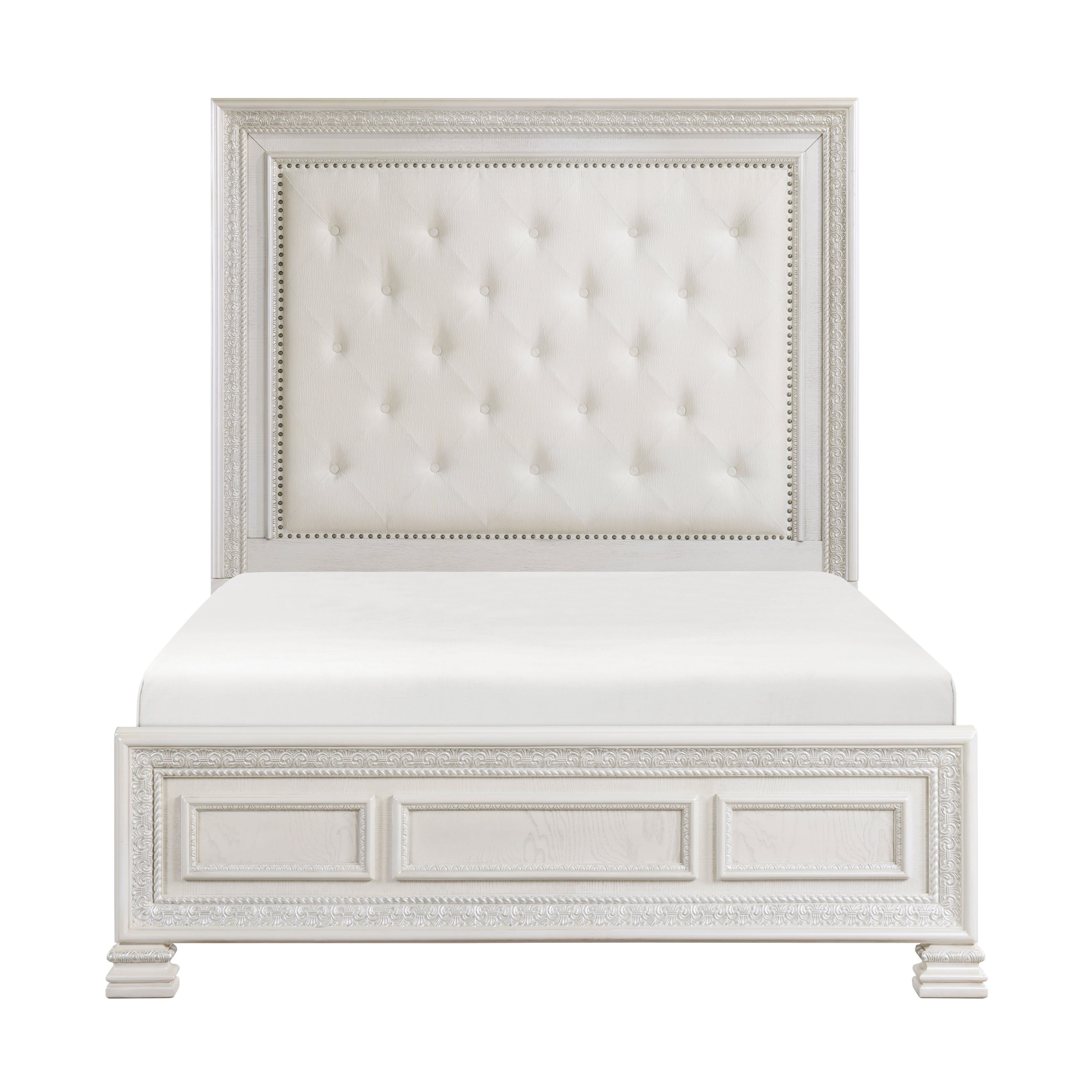 Theodora Pearl White King Panel Bed – Luna Furniture
