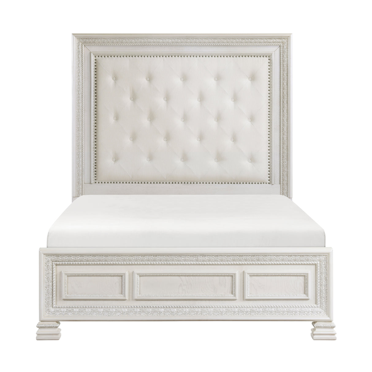 Theodora Pearl White Upholstered Panel Bedroom Set from Homelegance - Luna Furniture