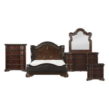 Royal Highlands Rich Cherry 5-Piece Bedroom Set (Queen Bed, Nightstand, Dresser, Mirror, Chest) from Homelegance - Luna Furniture