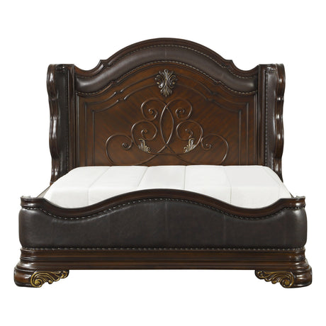 Royal Highlands Rich Cherry California King Upholstered Panel Bed from Homelegance - Luna Furniture