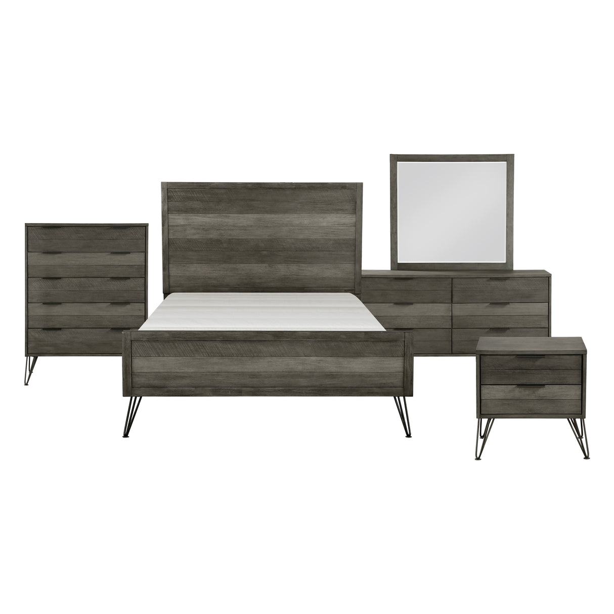 Urbanite Gray 5-Piece Bedroom Set (Queen Bed, Nightstand, Dresser, Mirror, Chest) from Homelegance - Luna Furniture