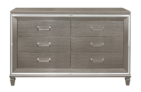 Tamsin Silver/Gray Metallic 5-Piece Bedroom Set (Queen Bed, Nightstand, Dresser, Mirror, Chest) from Homelegance - Luna Furniture