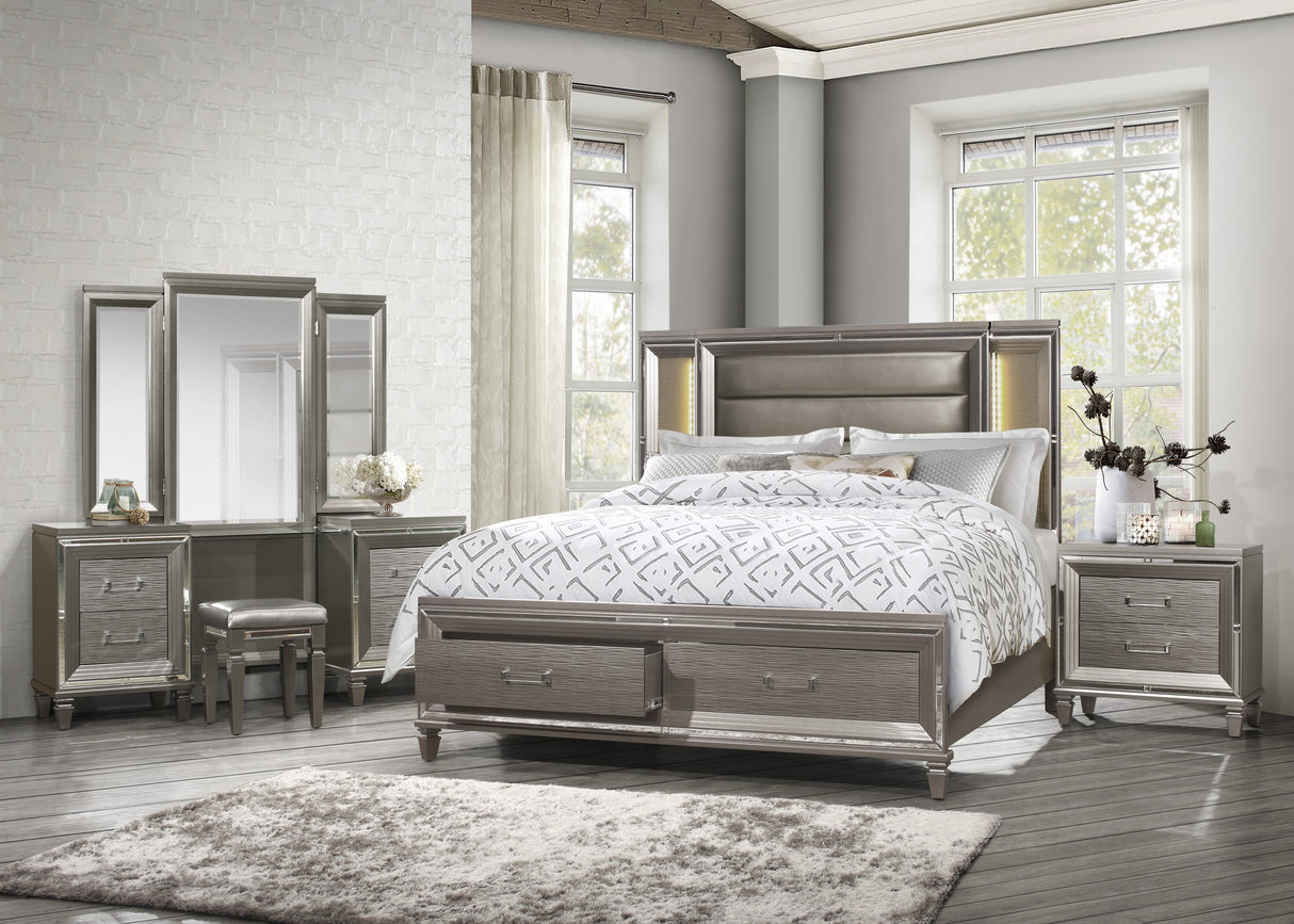 Tamsin Silver/Gray Metallic King LED Upholstered Storage Platform Bed from Homelegance - Luna Furniture