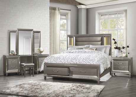 Tamsin Silver/Gray Metallic King LED Upholstered Storage Platform Bed from Homelegance - Luna Furniture